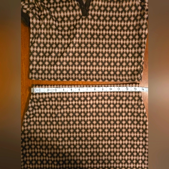 Pink Rose Shirt & Skirt Set |Sz Medium | Brown Geo Print - Picture 4 of 7